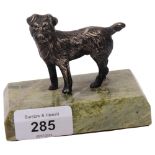 A George V marble deskstand, surmounted by a silver Border Terrier, W10cm