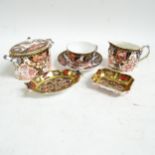 2 Royal Crown Derby dishes, pattern no. 1128, and a Derby cup and saucer, matching jug and sugar