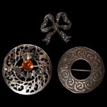 A sterling silver Scottish design stone set brooch, maker's marks for WBS, a Scandinavian Celtic