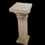 A white finished concrete garden pedestal, with turned column and flat base, W24cm, H80cm