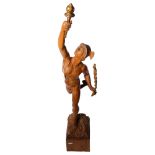 A carved fruitwood study of Hermes, on square plinth base, H95cm The staff in his left hand has been