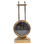 A brass-cased keyless gravity clock, no maker's mark