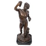 A patinated bronze sculpture of Dionysus, on black marble plinth base, overall height 57cm Good