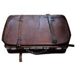 SAC-VALISEA SOUFFLETS - an early 20th century French leather suitcase, with chrome mounts, L60cm,