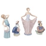 2 Lladro children with flowers, another, and a Lladro dancing girl, H30.5cm