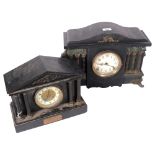 A Victorian stained wood architectural design mantel clock, with brass Corinthian columns and lion