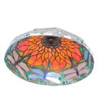 A Tiffany style lead and coloured glass ceiling light shade, with floral and dragonfly decoration. D