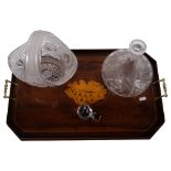 A cut-glass basket centrepiece display, and a Polish part lead crystal spirit vessel/decanter,