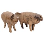 2 Studio pottery pig sculptures, lengths 19cm and 21cm