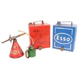 2 painted petrol cans, and a Redex can, and a Vintage oil can