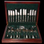 JONELLE - canteen of stainless cutlery for 6 people, with bead edge, cased, and a Victorian blue and