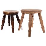 A small Victorian elm stool and a pine stool (2)