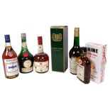 2 boxed Cognacs, and 3 others - Martell, Benedictine and Courvoisier (5)