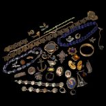 A box of Vintage and other costume jewellery, including a painted glass necklace, gilt-metal