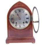 Antique lancet-top inlaid mahogany mantel clock with 2-train movement, H28cm