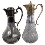 A quantity of Antique glassware, including 2 similar silver plated Claret jugs, largest height 29cm,