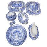 Spode Italian pattern blue and white dinnerware, including 2 vegetable tureens, sauceboat on