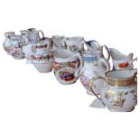 A collection of 14 Royal Worcester miniature porcelain jugs, tallest 8.5cm being the poppy jug
