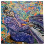 Acrylics on canvas, a jazz pianist, unframed, 80cm x 80cm