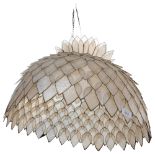 A large Vintage ceiling light shade, made from tear-drop shell panels, diameter 51cm