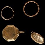 A group of gold jewellery, to include a 9ct gold locket, signet ring and single earring, 4.1g, and