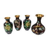 A group of 3 cloisonne vases and another (4), tallest 18cm Largest vase has a small enamel chip near