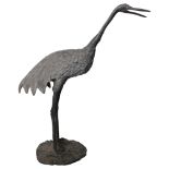 A lead garden sculpture of a stork, H55cm