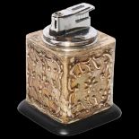 An Elizabeth II embossed silver cased desk lighter, H9cm