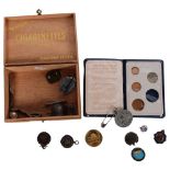 Britain's first decimal coin set, badges, titanium bracelet etc