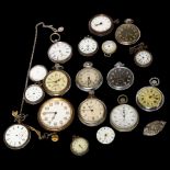 A collection of chrome and plated cased pocket watches