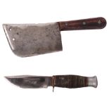 A Milbro Campa fighting knife with barrel handle, L22cm, together with a Rovinoh cleaver of small