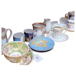 Coalport and Royal Worcester mugs, commemorative items, Coalport painted cup and saucer, etc