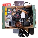 A quantity of cameras and flashes, including a Miranda A-X autofocus, Coronet Bobox, a Kodak