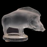 LALIQUE - a glass sculpture modelled in the form of a razor back boar paperweight, L9cm Good overall