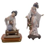 LLADRO - a Lladro Geisha porcelain figurine, standing with flowers, and a second Oriental flower