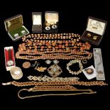 Various costume necklaces, an Ingersoll wristwatch, cufflinks, a suite of Sarah Coventry