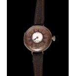 WALTHAM - a silver cased half-hunter wristwatch, with blue enamelled Roman numerals and later