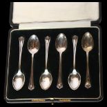 A set of 6 silver coffee spoons retailed by Mappin & Webb, original case