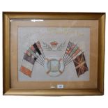 Great War Period silk embroidered picture, inscribed "The flags of allies floating high, Malta