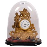 Antique English ormolu-cased clock with sailor figure and anchor motif, under glass dome on