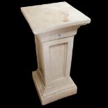 A white finished concrete garden square pedestal on plinth base, W30cm, H67cm