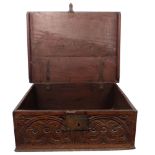 An 18th century oak Bible box, relief carved decoration, 63 x 23 x 48cm