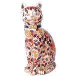 A large Oriental style cat with Imari decoration, H36cm