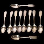 A set of 10 William IV silver Fiddle pattern teaspoons, hallmarks for Newcastle 1826, 5.7oz, maker's