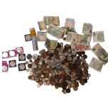 A large collection of pre-decimal English and worldwide coins, One Pound notes etc