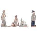 A Lladro clown, 21.5cm, and 3 NAO figures