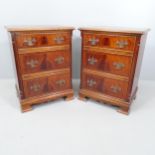 A pair of modern mahogany and satinwood strung bedside chests of three drawers. 52x69x40cm. Good