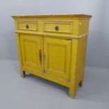 An antique painted pine sideboard, with two frieze drawers and cupboards under. 102x99x41cm. One