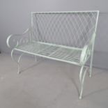 A painted wirework garden bench. 111x94x58cm. This bench should fold, and is held by wingnuts. These