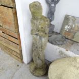 A weathered concrete garden statue, study of a lady. Height 123cm.